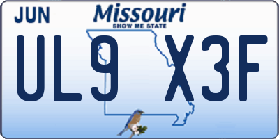 MO license plate UL9X3F