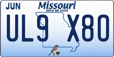 MO license plate UL9X8O