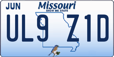 MO license plate UL9Z1D