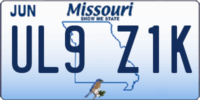 MO license plate UL9Z1K