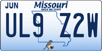 MO license plate UL9Z2W