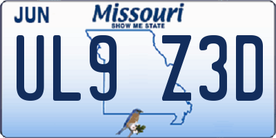 MO license plate UL9Z3D