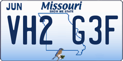 MO license plate VH2G3F