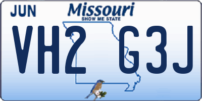 MO license plate VH2G3J