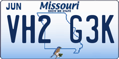 MO license plate VH2G3K