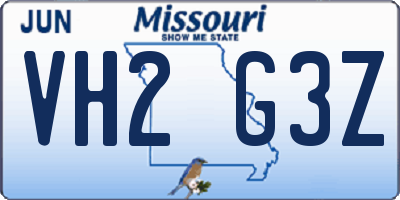 MO license plate VH2G3Z