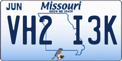 MO license plate VH2I3K