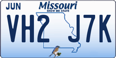 MO license plate VH2J7K