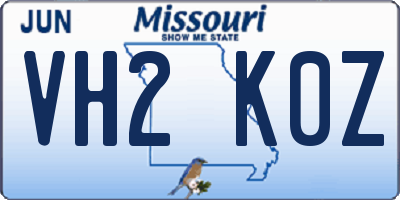 MO license plate VH2K0Z