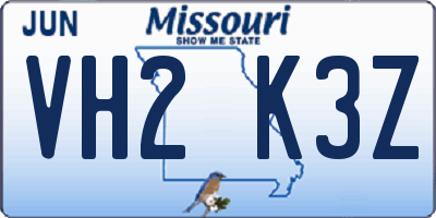 MO license plate VH2K3Z