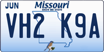 MO license plate VH2K9A