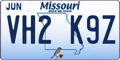 MO license plate VH2K9Z