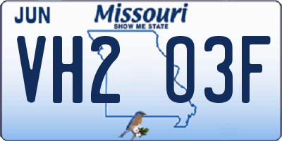 MO license plate VH2O3F