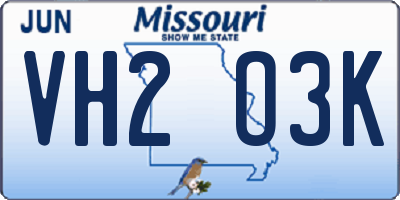 MO license plate VH2O3K