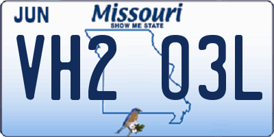 MO license plate VH2O3L