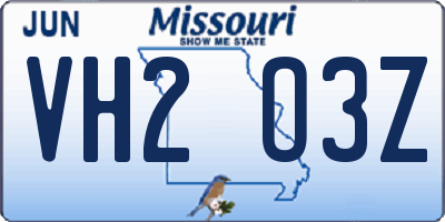 MO license plate VH2O3Z