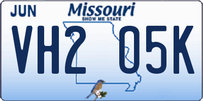 MO license plate VH2O5K