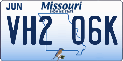 MO license plate VH2O6K