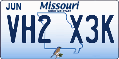 MO license plate VH2X3K