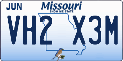 MO license plate VH2X3M