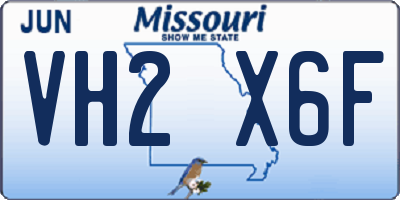 MO license plate VH2X6F