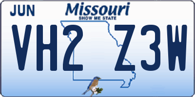 MO license plate VH2Z3W