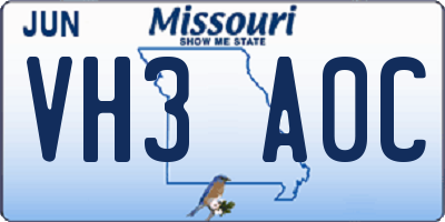 MO license plate VH3A0C