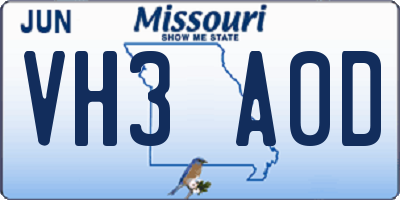 MO license plate VH3A0D