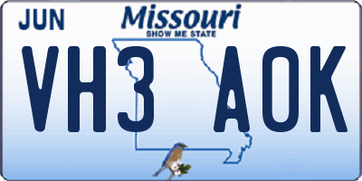 MO license plate VH3A0K
