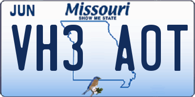 MO license plate VH3A0T