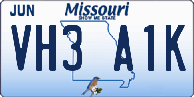 MO license plate VH3A1K