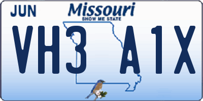 MO license plate VH3A1X