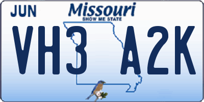 MO license plate VH3A2K