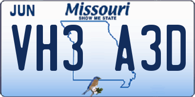 MO license plate VH3A3D
