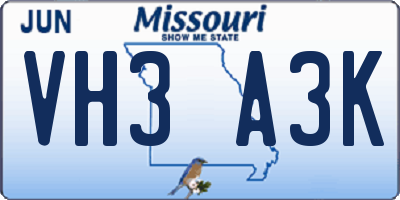 MO license plate VH3A3K