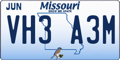 MO license plate VH3A3M