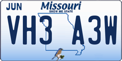 MO license plate VH3A3W