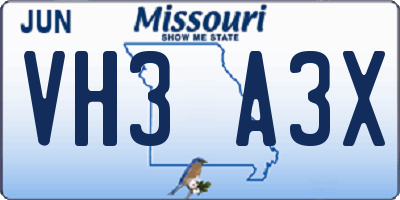 MO license plate VH3A3X