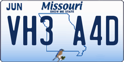 MO license plate VH3A4D