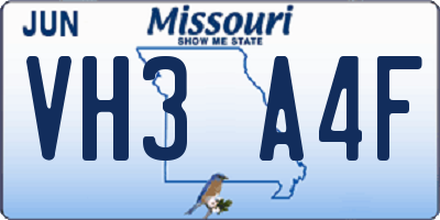 MO license plate VH3A4F