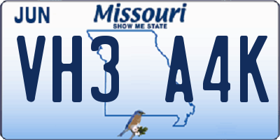 MO license plate VH3A4K
