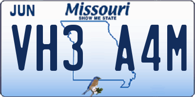 MO license plate VH3A4M
