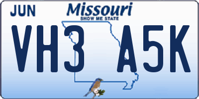 MO license plate VH3A5K