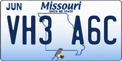MO license plate VH3A6C