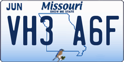 MO license plate VH3A6F