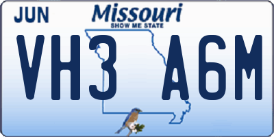 MO license plate VH3A6M