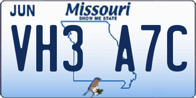 MO license plate VH3A7C