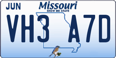 MO license plate VH3A7D