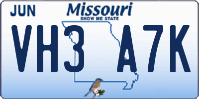 MO license plate VH3A7K