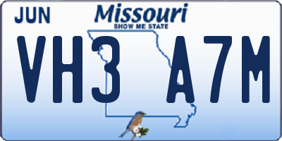 MO license plate VH3A7M